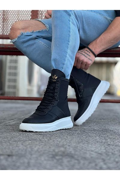 BZ Moda Ανδρικές χειμερινές μπότες με κορδόνια ορθοπεδική σόλα μαύρα