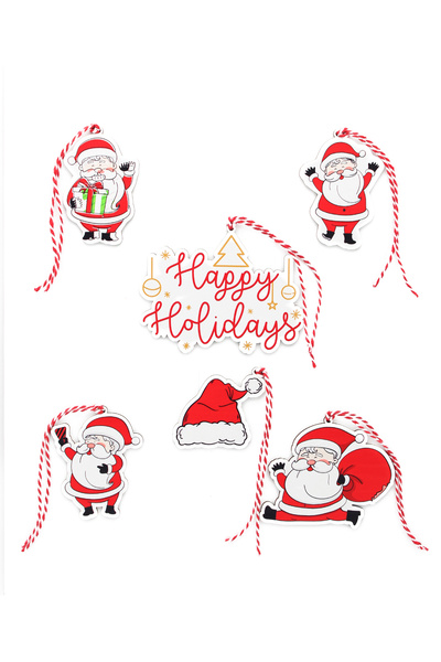 Lora Wedding 8cm 6 Pieces Santa Claus Patterned UV Printed Wooden Christmas T...