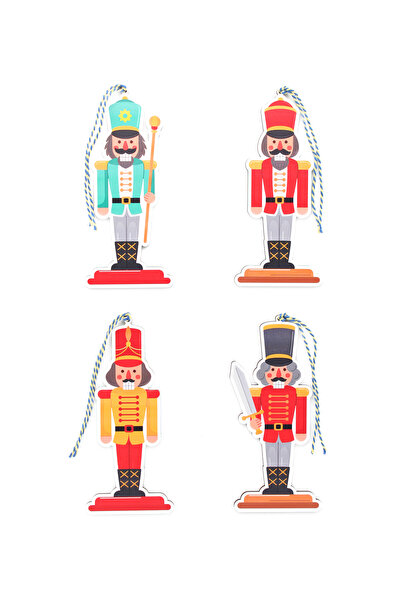 Lora Wedding 15cm 4 Pieces Tin Soldier Patterned Wooden Christmas Tree Ornament