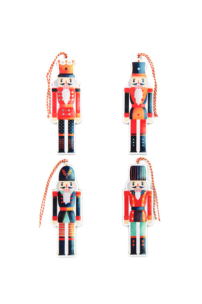 Lora Wedding 15cm 4 Parça Kurşun Asker Desenli Ahşap Yılbaşı Ağacı Süsü