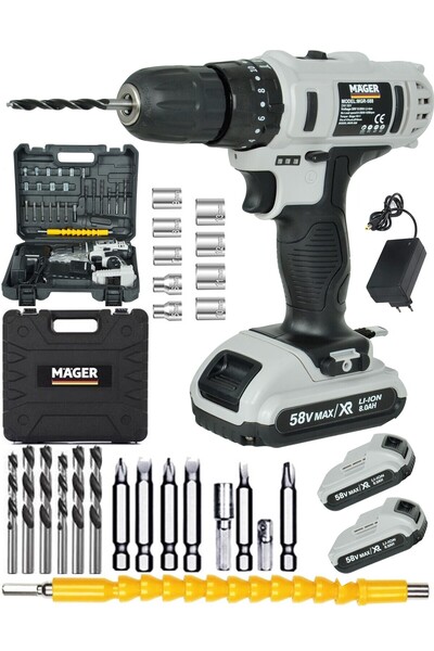 Mager 58 Wat 8 Ah Bakır Sargı Yedek Akülü Darbeli Vidalama Şarjlı Matkap