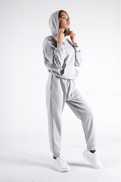 RABTEKS Hooded Gray Plain Oversize Tracksuit Set Soft Inside