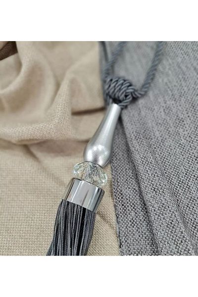 Akcan Anthracite Color Silver Crystal Drop Long Bracelet