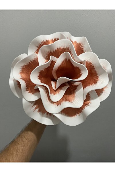 Ayka Aksesuar زهرة اصطناعية مصنوعة يدويًا من اللاتكس الفاخر من إيفا - أبيض - نحاسي - زهرة رغوية مفصلة
