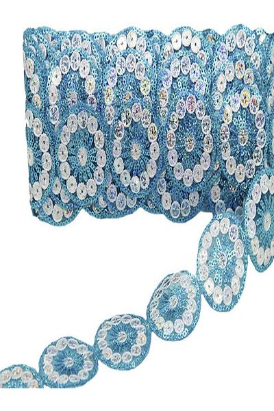 Kazanabil ROUND SEQUIN EMBROIDERED DECORATIVE RIBBON RIBBON BLUE 5 CM X 10 MT