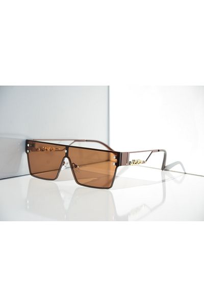 TomyHelf Rectangular Design Gold Tiger Detailed Brown Frame Brown Glass Women's Sunglasses