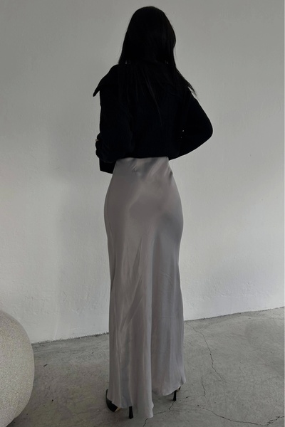 Eka Fustă lungă din satin gri de damă 0999-8115