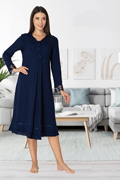 Lohussa Ženska mornarsko plava haljina za trudnice, Čipka komad, Pamuk komada