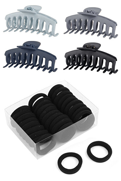 C&E Design Γυναικείο σετ 4 μανταλάκια XL + 50 μαύρες λαστιχένιες πόρπες