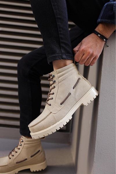 BZ Moda B-B020 TT Laced Orthopedic Sole Water and Cold Resistant Suede Men's Winter Boots Stone