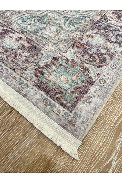 Brillant Eskitme Görünümlü Klasik Salon Halısı - GRİ-SUYEŞİLİ