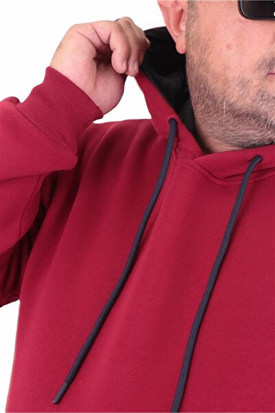 Starbattal Plus Size Men's Basic Sweat Hooded 11700 Claret Red