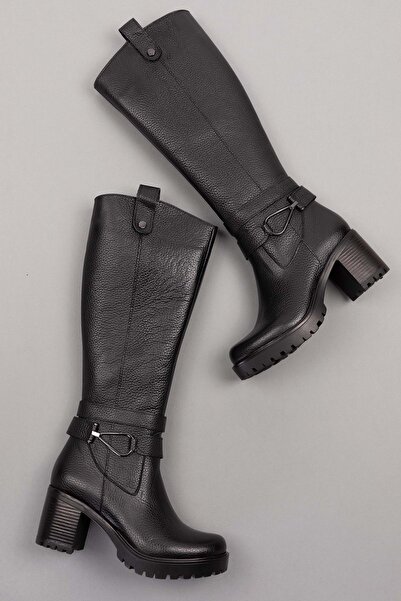 Gondol Hakiki Deri Orta Boy Topuklu Çizme Ell.4934