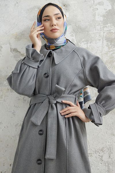InStyle Kašmírový kabát Blair Collar Belted - šedý