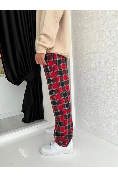 Gofeel Y2k Tech Checkered Line Detail Wide Leg Relax Sweatpants