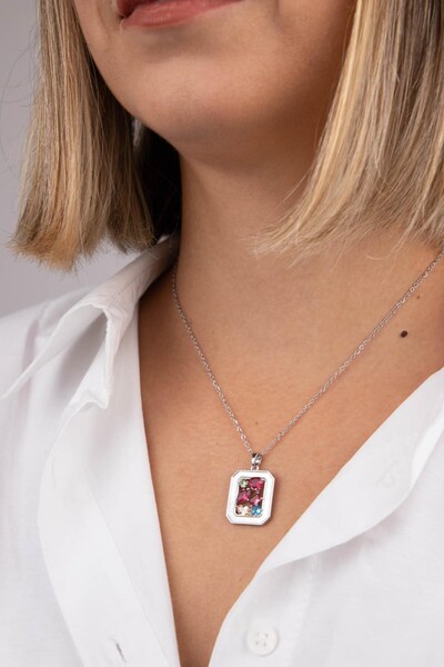 Sacha Accessories Geometrik Baget Taş Detaylı Gümüş Çelik Kolye