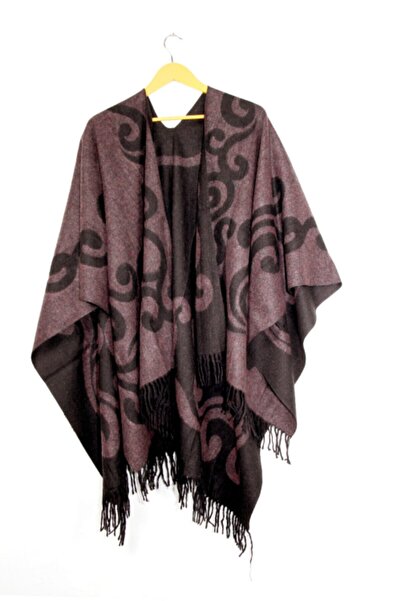 dressmix Women's Burgundy Double Sided Shoulder Shawl Poncho