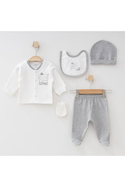 Aziz Bebe Gray Elephant Patterned 5-Piece Baby Hospital Discharge Bodysuit Set