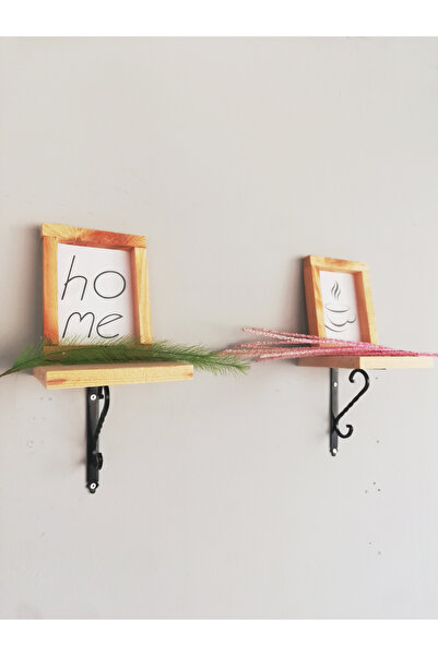 The N Wood 2'li Siyah Ferforje Ayaklı, Dekoratif Duvar Rafı 14x14