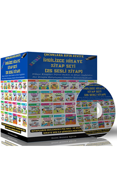 Enine Boyuna Eğitim Children's Zero Level English Story Book Set (25 Color - ...