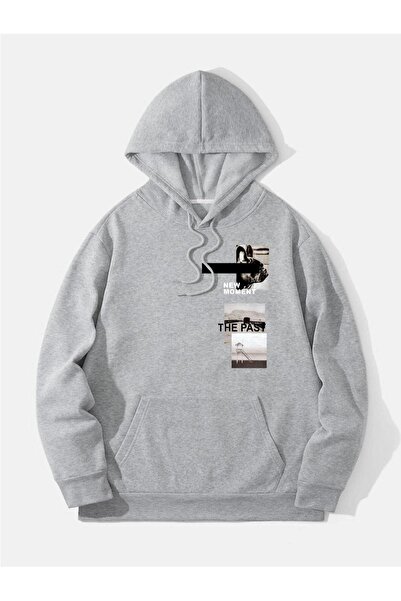 Adrift Unisex siva nova majica sa kapuljačom Štampano Oversize kroj NEWMOMENT...