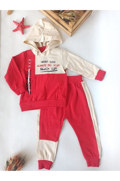 dubi baby Red Written Double Children's Set 1-2-3-4-5 Years