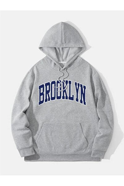 Adrift Unisex siva Brooklyn Štampano Sa kapuljačom dukserica brooklynhoodiesd...