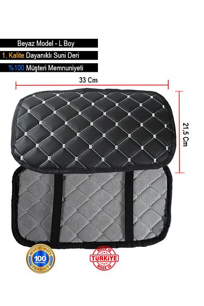 sacestore White Embroidered Capitone Sponge Leather Auto Armrest Case for Honda Civic 1992-1995