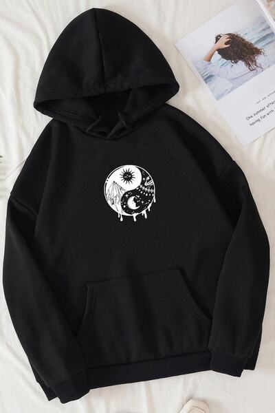 Adrift Unisex Ying-yang Štampano dukserica KPP-crna-YINGLOGO