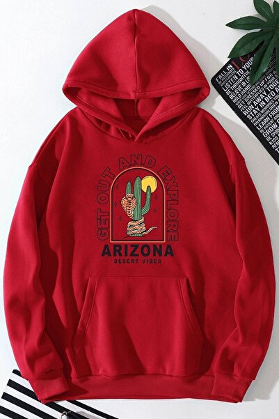 Adrift Unisex Arizona Štampano dukserica KP-RED-ARIZONA