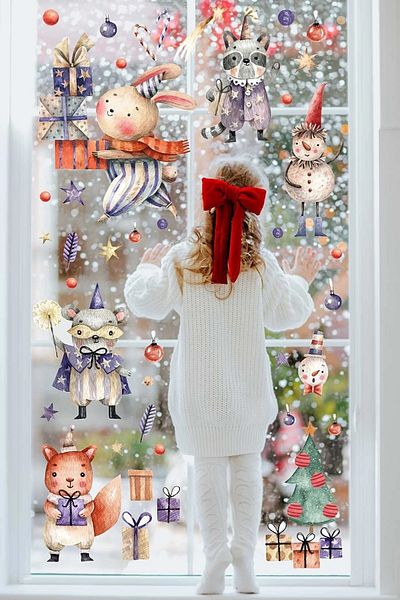 PANDA SOKAĞI Rabbit And Friends Christmas New Year Glass Door Wall Sticker Set