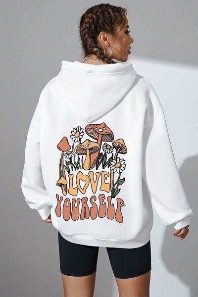 Adrift Unisex Oversize kroj Love Yourself Štampano Dukserica KP-CRNI-CVET