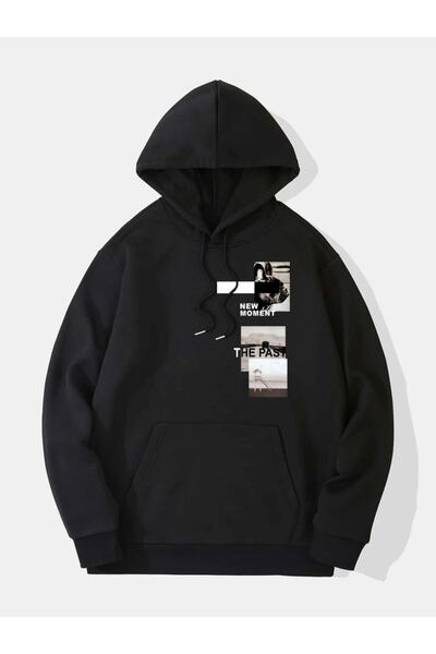 Adrift Unisex crna nova majica sa kapuljačom Štampano Oversize kroj NEWMOMENT...