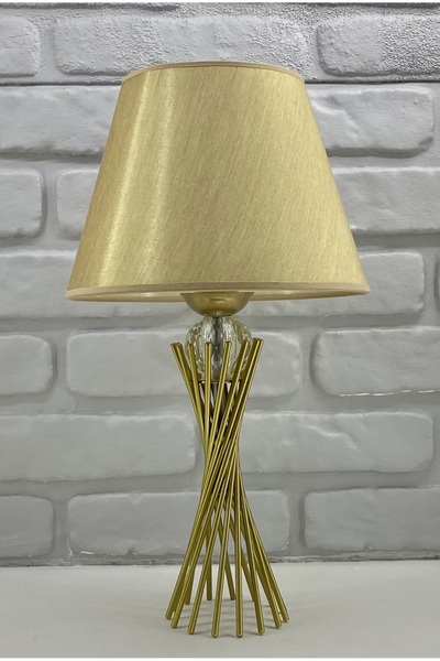 Antique Gold Plated Auger Crystal Glass Bulk Fabric Cap Lampshade Table Lamp with Metal Leg