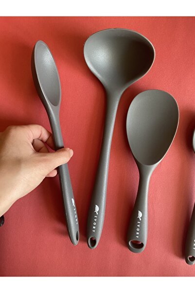 Multiamo Hard Tip Heat Resistant Fireproof Nonstick Silicone Spoon Set 4 Pieces 28cm/22cm/20cm Spoon 28cm Ladle
