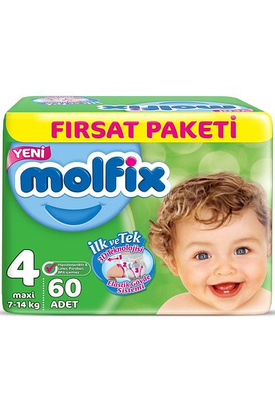 Molfix Size 4 Diapers - 7-14kg Maxi 180 Pieces Monthly Deal Wet Towels 9 Pieces
