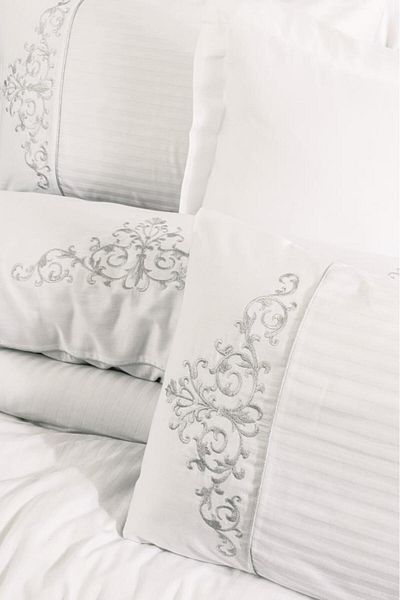 Cotton Box Σετ Παπλωματοθήκη με κεντητό διπλό σατέν Genny White