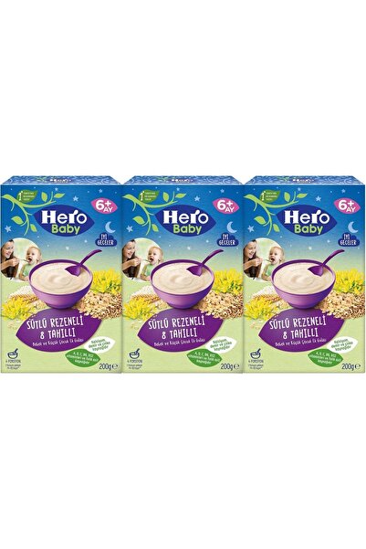 Hero Baby 200gr Gece Sütlü Rezeneli 8 Tahıllı 3 Lü Set Kaşık Maması