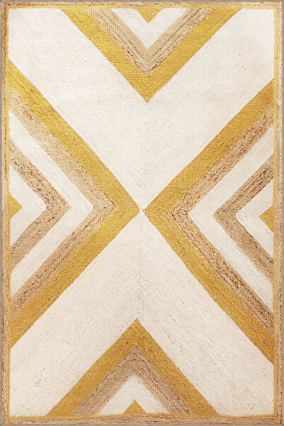 Rugs Modern Halı Yellow Beige Themed Geometric Triangle Patterned Modern Deco...