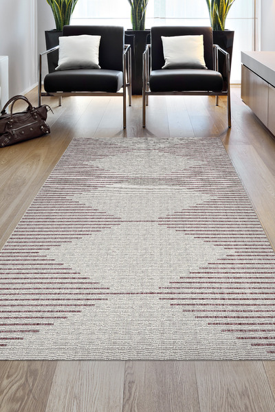 Dekoreko Dijital Salon Halısı Trend Keçe Kaymaz Taban İskandinav Kay Mürdüm