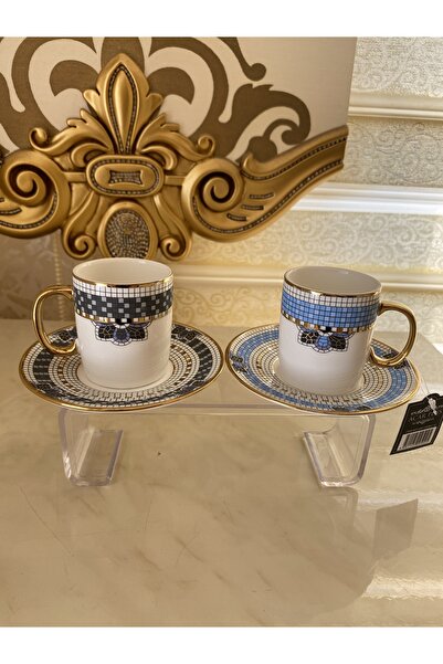 İmren Collection Turkish coffee cup set for 2 people Gray & Blue