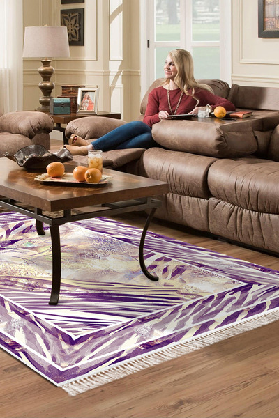 Dekoreko Dijital Salon Halısı Trend Keçe Kaymaz Taban Saçaklı Modern Elliot M...