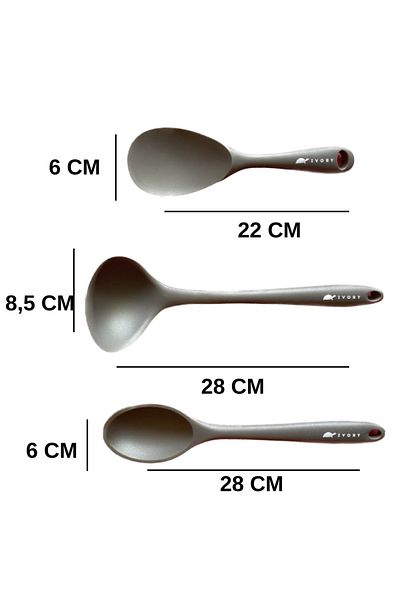Multiamo Hard Tip Heat Resistant Fireproof Nonstick Silicone Spoon Set 3 Pieces 28cm/22cm Spoon 28cm Ladle