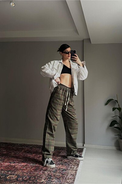 DEEFWEAR Y2K للجنسين الخصر مطاطا جيب البضائع مفصلة أسود أبيض منقوشة السراويل