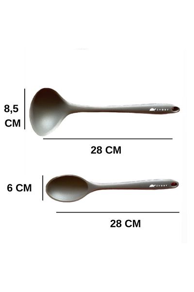 Multiamo Hard Tip Heat Resistant Fireproof Nonstick Silicone Spoon Set 2 Pieces 28cm Long Deep Spoon 28cm Ladle