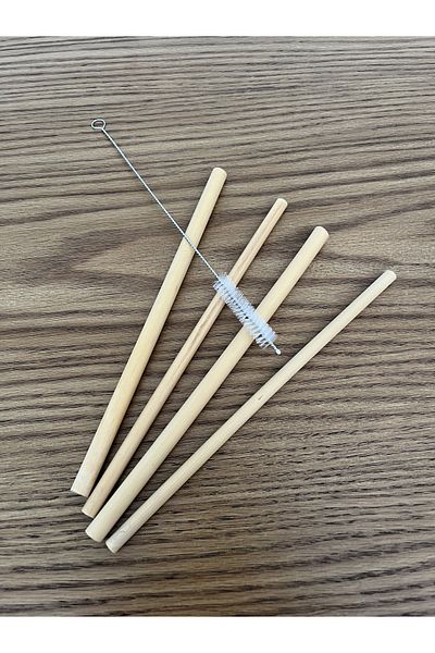 İly Pack of 10 Bamboo Straws and Cleaning Brush