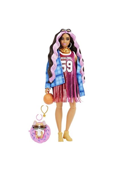 Barbie Extra Bebek Mavi Ekose Ceket HDJ46 Lisanslı Ürün