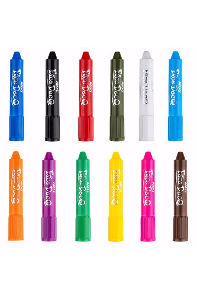 Amos Face Deco Face Paint Pen Washable Does Not Contain Paraben and Allergenic Substances Dermatologically Approved 12 Colors