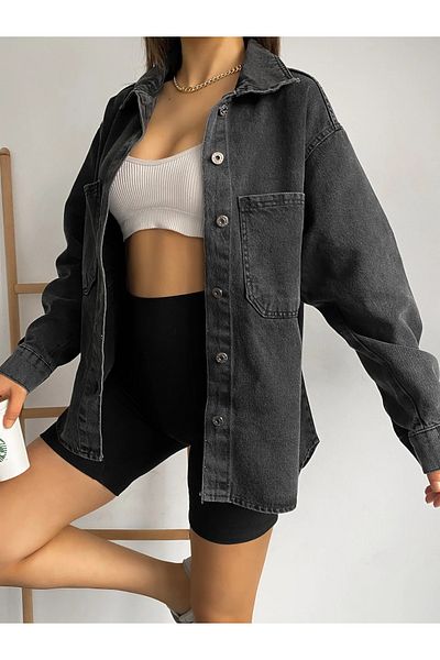 DENİKK Trend Μπουφάν με διπλή τσέπη Oversize τζιν πουκάμισο