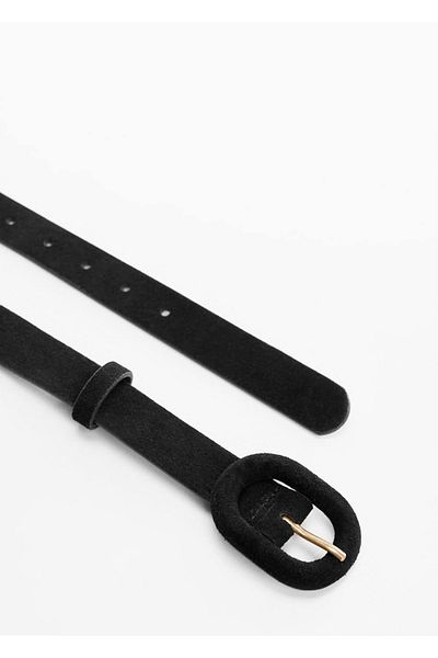 MANGO Woman Leather Belt with Wide Buckle